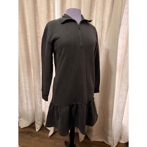 NWT UpWest Long Sleeve Quarter Zip Sweatshirt Dress Ruffle Hem Charcoal Small